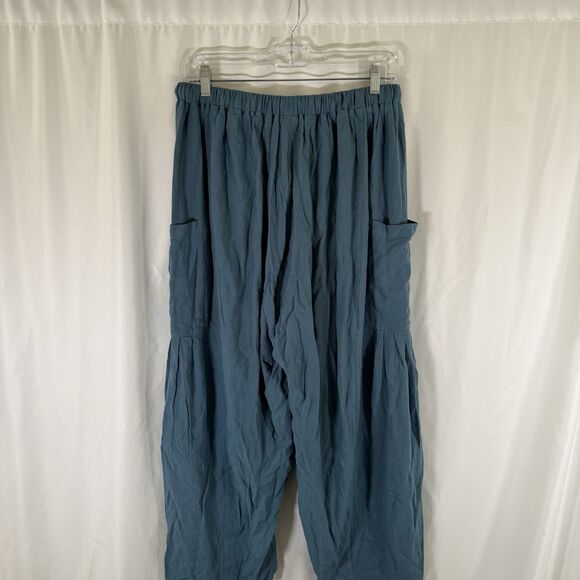 Tarse Pants Women's Medium Green Pull On Drawstring Cargo Pockets Linen - Picture 10 of 12